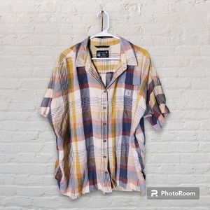 Carhartt Women's Twill Plaid Button Down Plus Size Short Sleeve Shirt Size 2XL